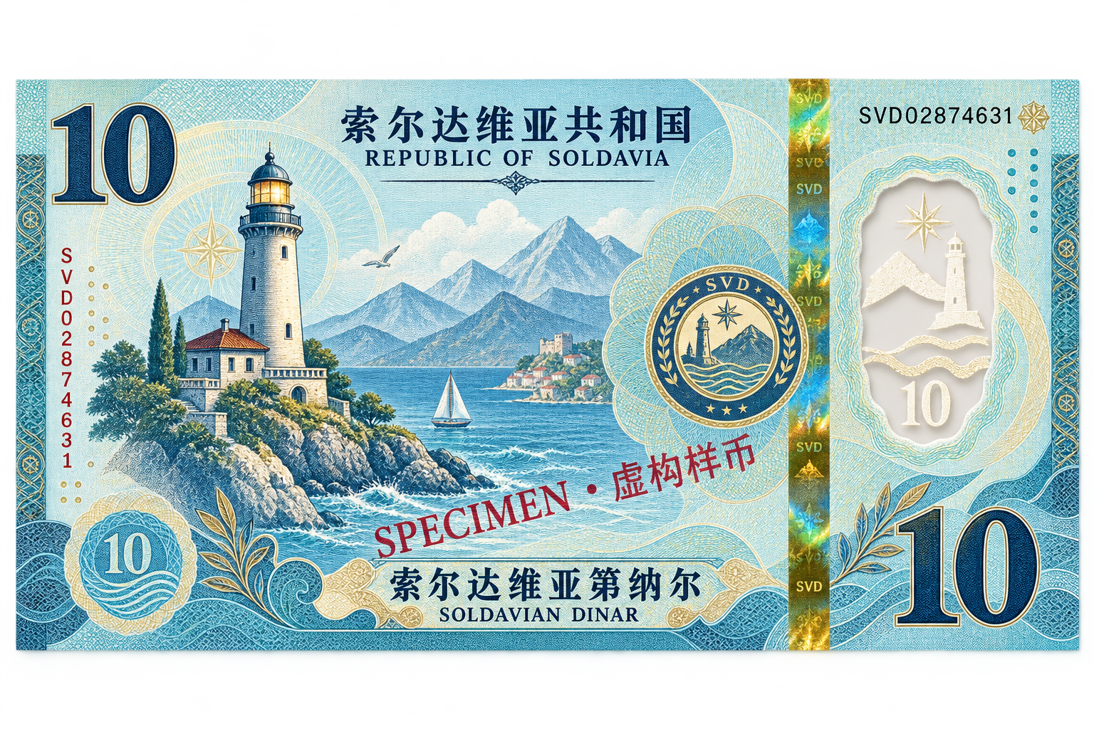 10 索尔达维亚第纳尔虚构样钞